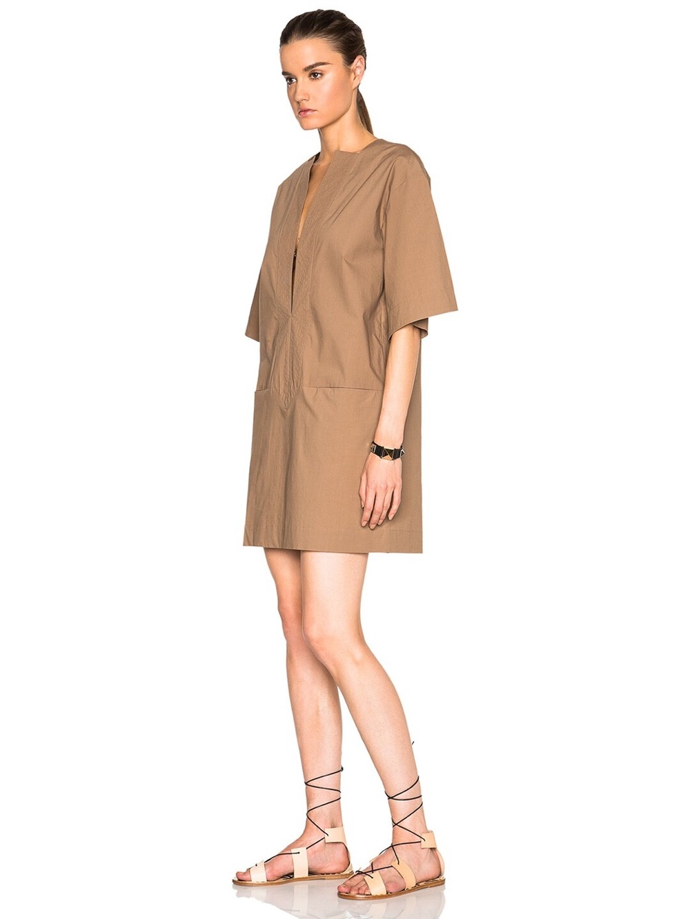 Toteme Zagora Tunic Dress Taupe Cotton Minimalist Oversized Small S Women’s